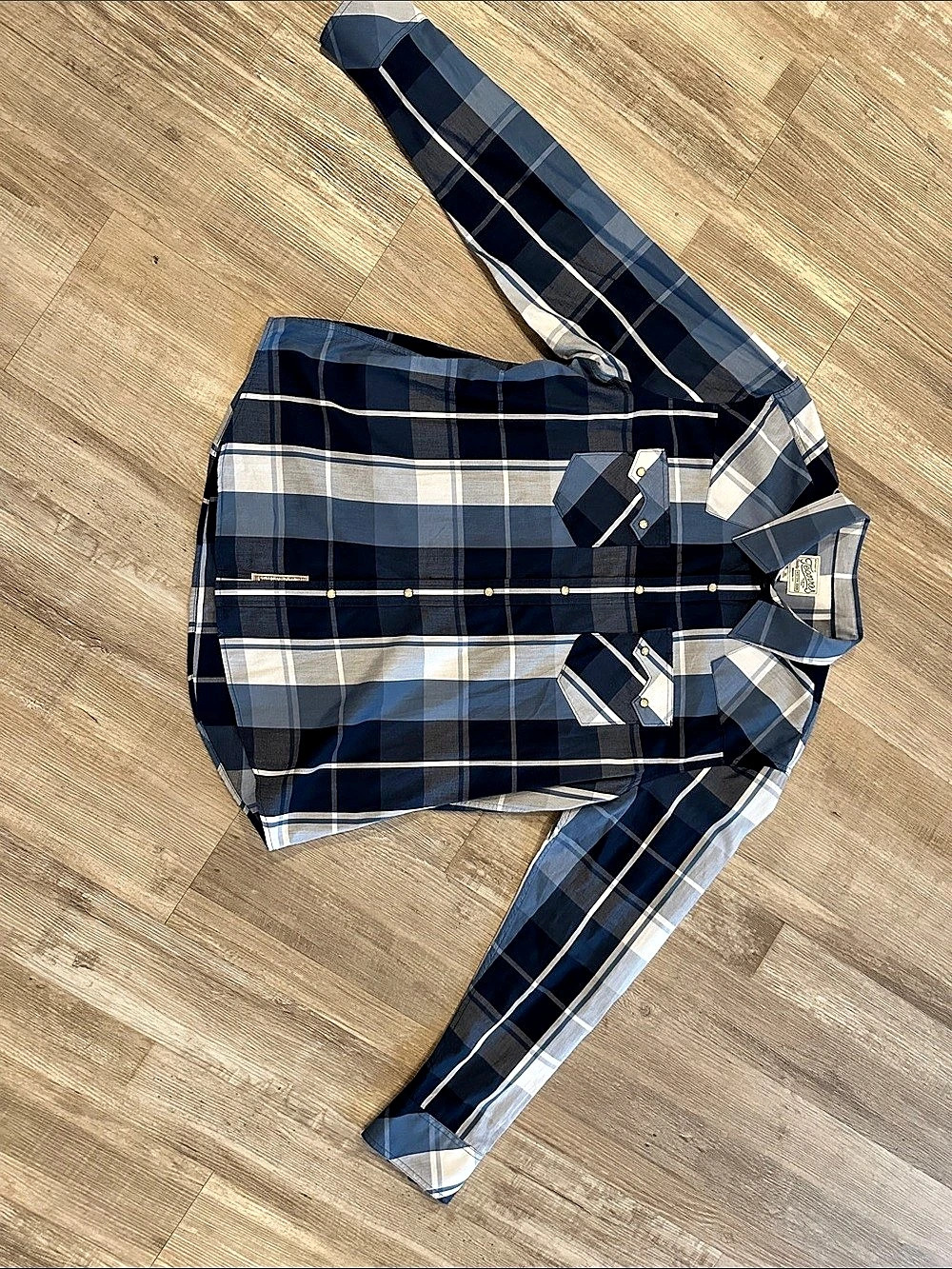 Tecovas Western Shirt Plaid Blue & White XL Like New